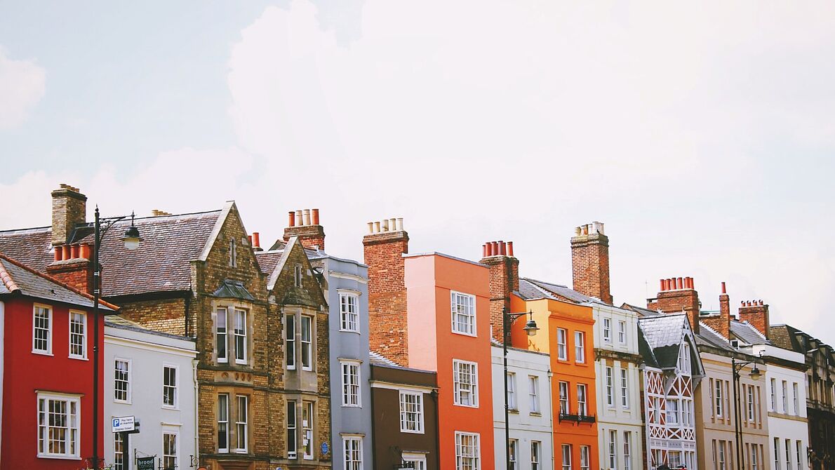 colourful painted houses in a row
