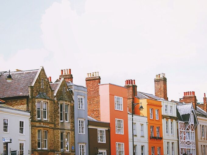 colourful painted houses in a row